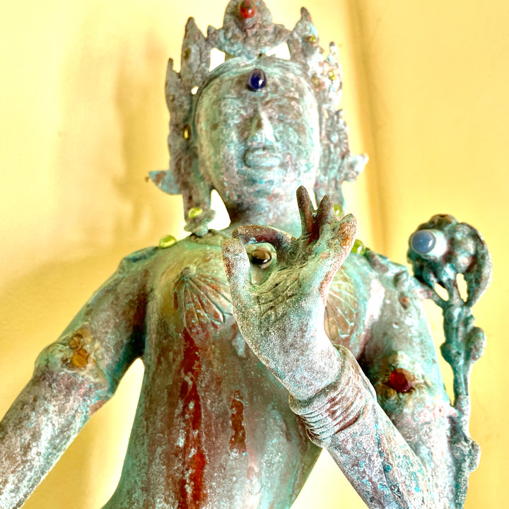 Nepal Bronze / Copper Goddess with Ruby, Sapphire, Peridot