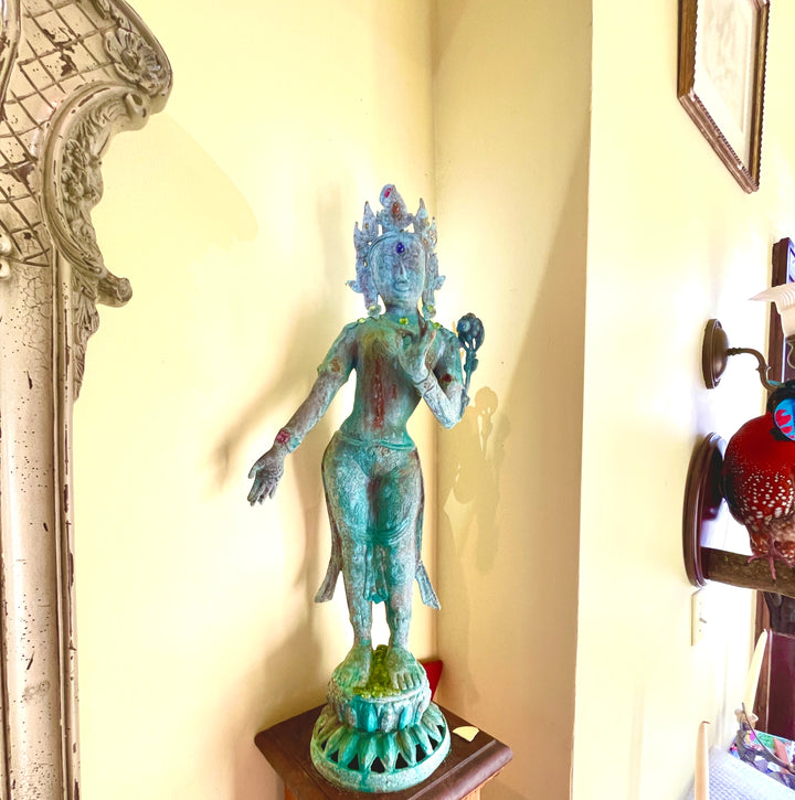 Nepal Bronze / Copper Goddess with Ruby, Sapphire, Peridot