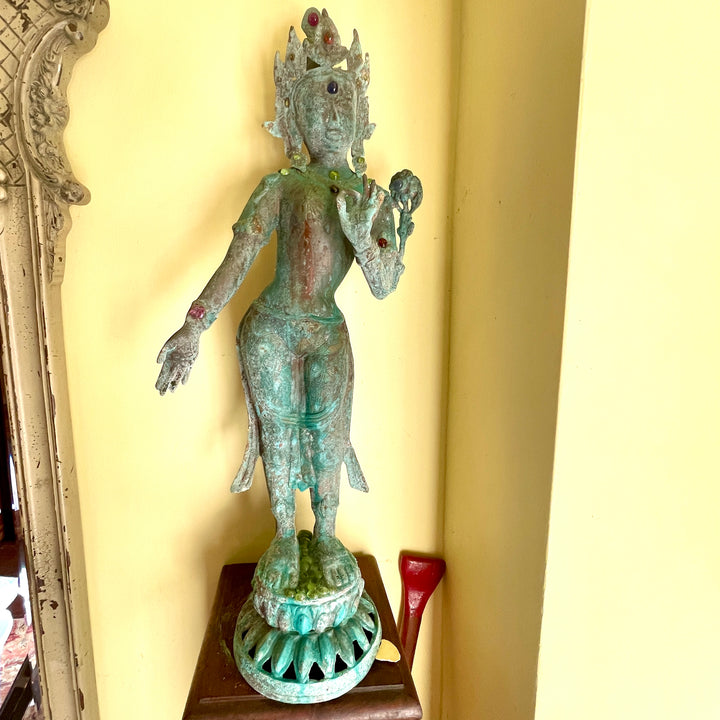 Nepal Bronze / Copper Goddess with Ruby, Sapphire, Peridot