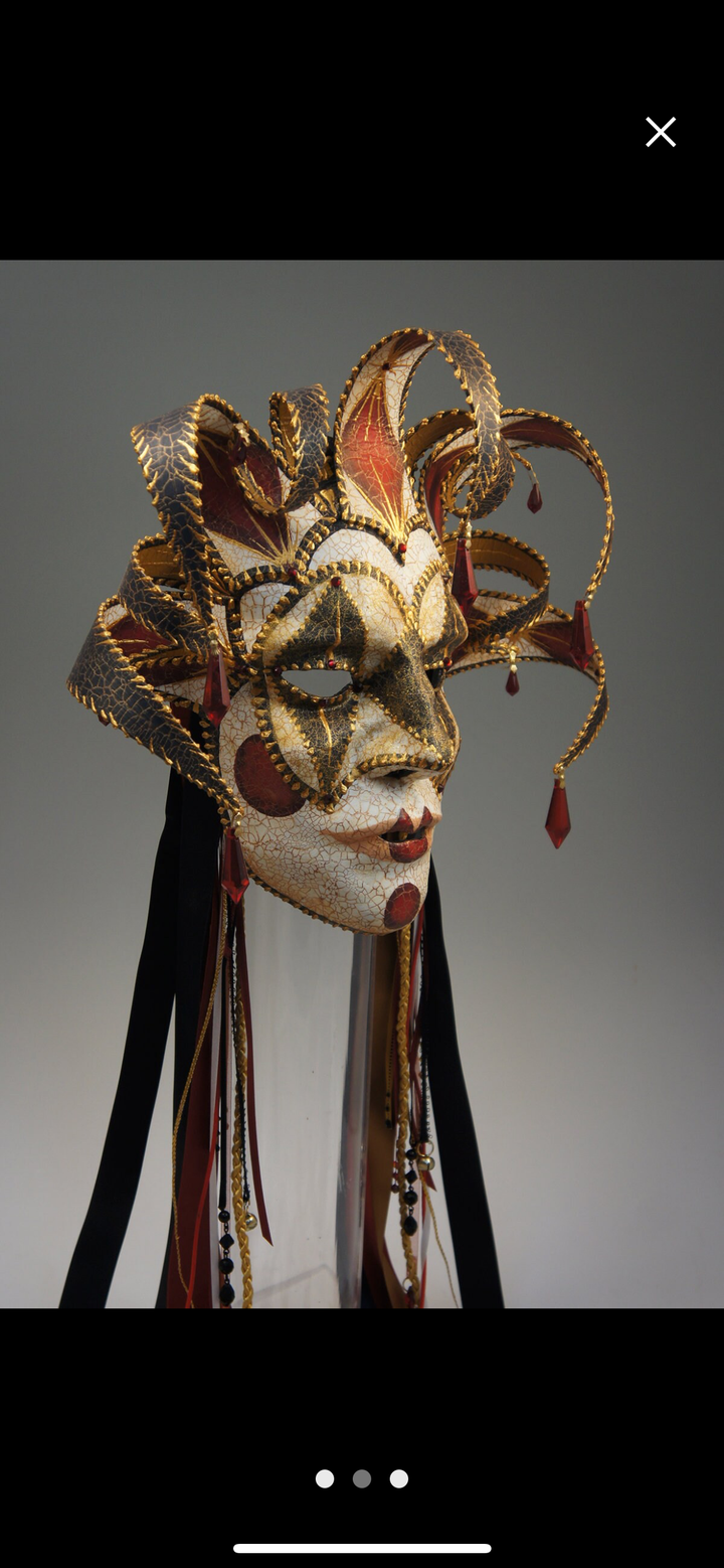 Venetian Handcrafted Costume Mask Harlequin Jester Of High End Materials amd Techniques.