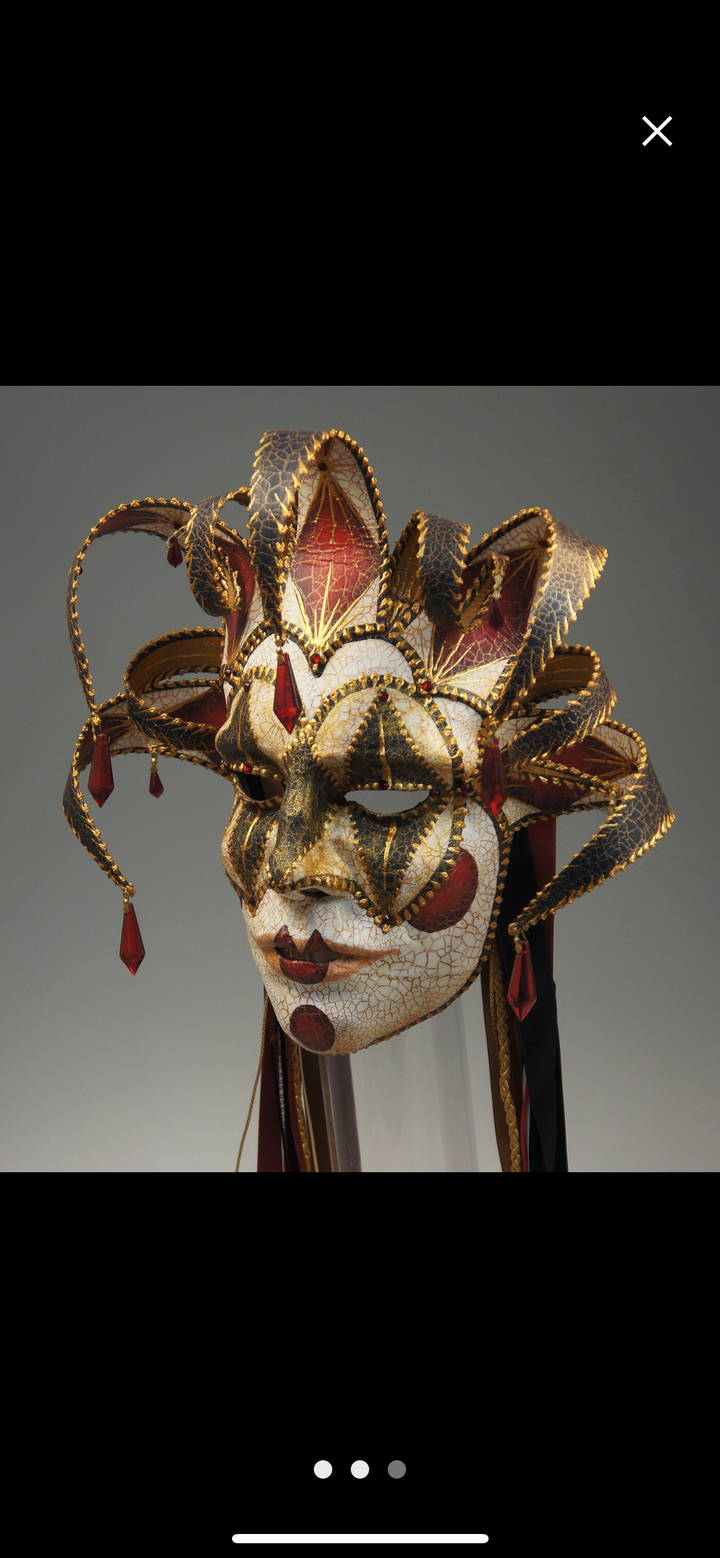 Venetian Handcrafted Costume Mask Harlequin Jester Of High End Materials amd Techniques.