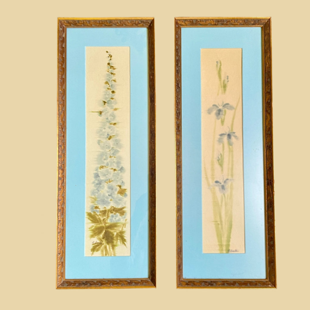 ART -Ancient art of Paint on Silk - Floral (2) Pair Award Winning Artist - Gorgeous Frame Eugene Carter