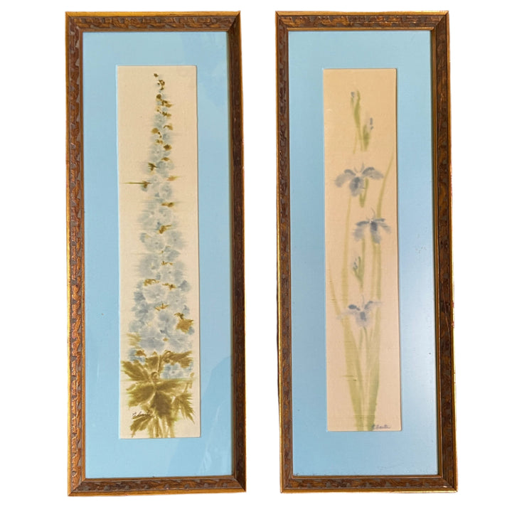 ART -Ancient art of Paint on Silk - Floral (2) Pair Award Winning Artist - Gorgeous Frame Eugene Carter