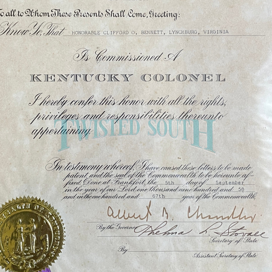 Kentucky Colonel Certificate (Albert Benjamin Chandler) to Honorable Clifford O. Bennett of Lynchburg, Virginia (