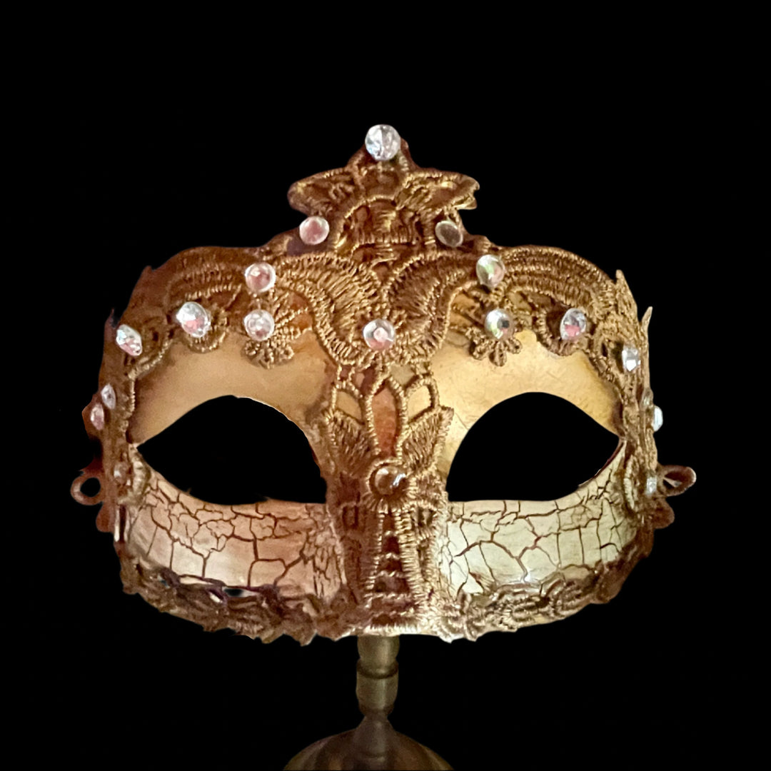 Gold, Crystal, Authentic Venetian Gentleman's Masquerade, Made To Be Worn. "Le Roy!"