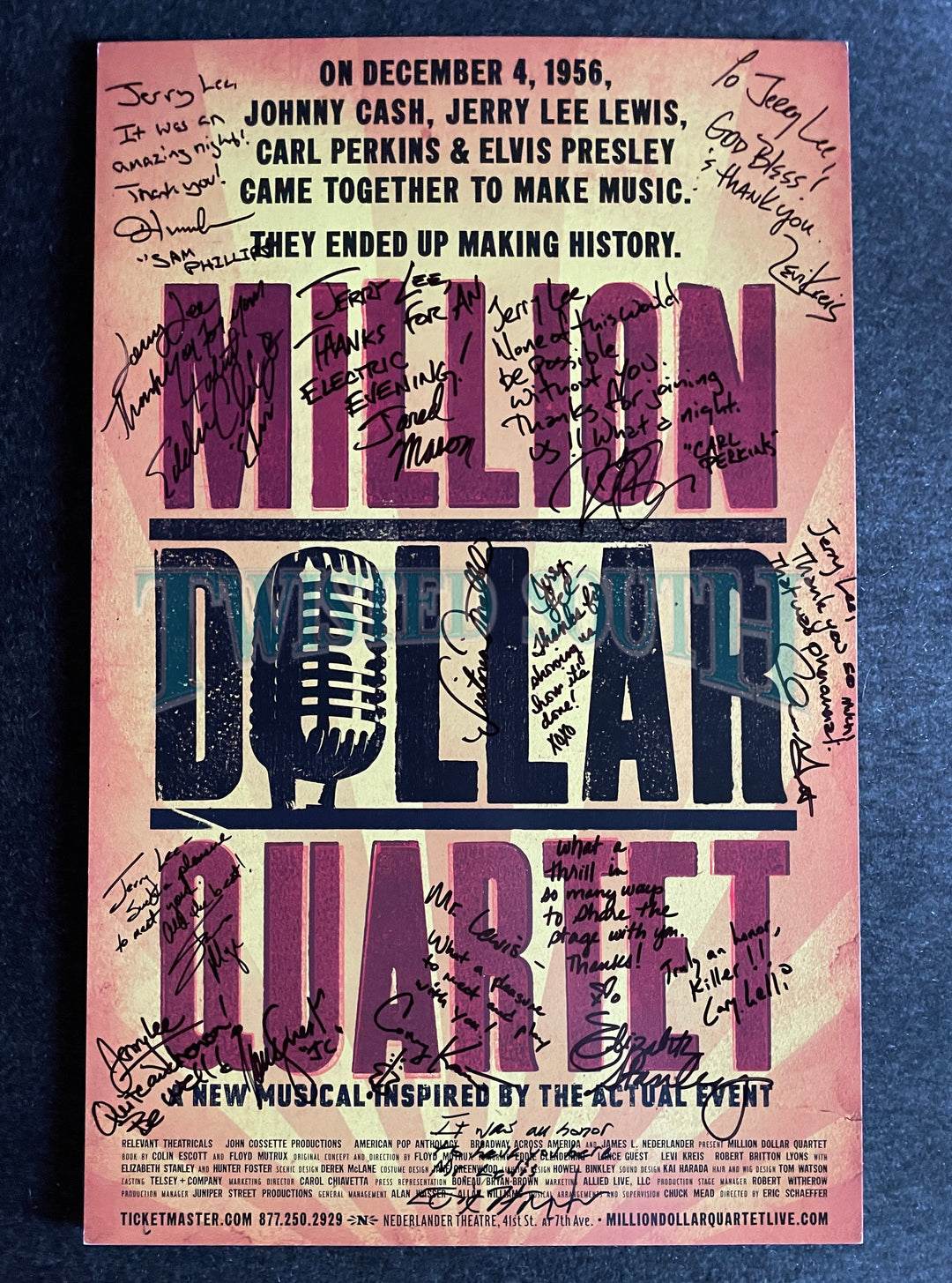 Million Dollar Quartet - Original Cast Poster (SIGNED) - NY - The Night Jerry Lee Lewis, President Clinton Attended