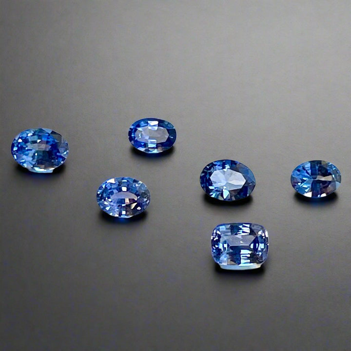 Ceylon sapphire parcel of 6 7.15 tow 5 oval 1 cushion. Eye clean, royal blue 
