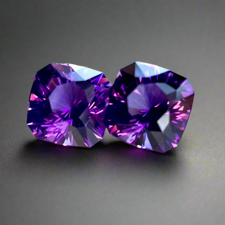 8.51ctw Amethyst Matched Pair, Uruguay, Top Color, Flawless, Red Flash, Deep Purple, Blue Hue