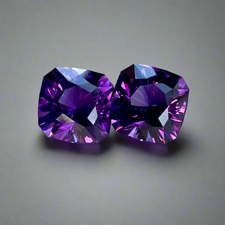 8.51ctw Amethyst Matched Pair, Uruguay, Top Color, Flawless, Red Flash, Deep Purple, Blue Hue