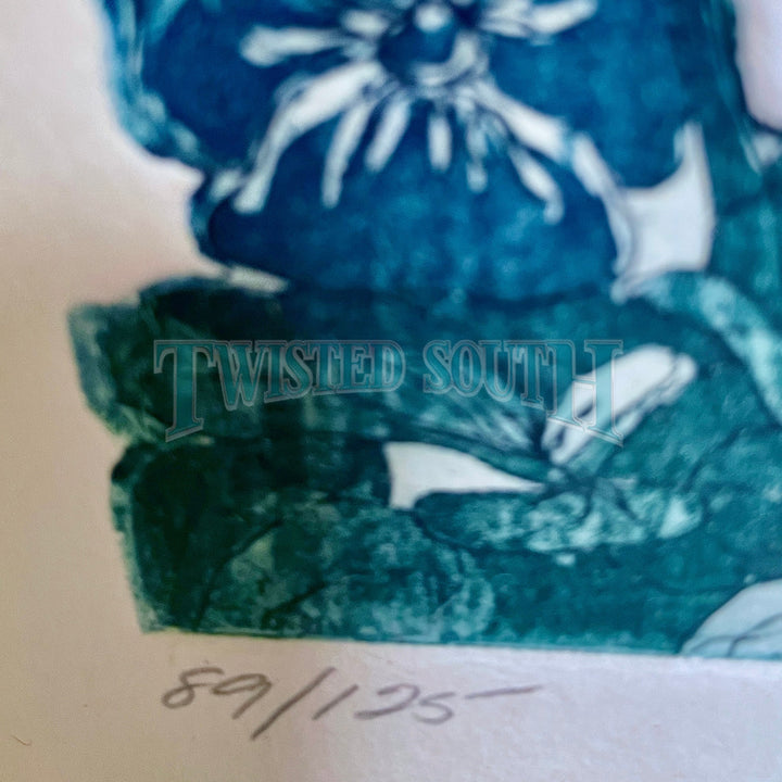 PANSIES - Antique Art Etching signed in pencil by Jill Flink,- Numbered (89/125) In Pencil Modern Pansies