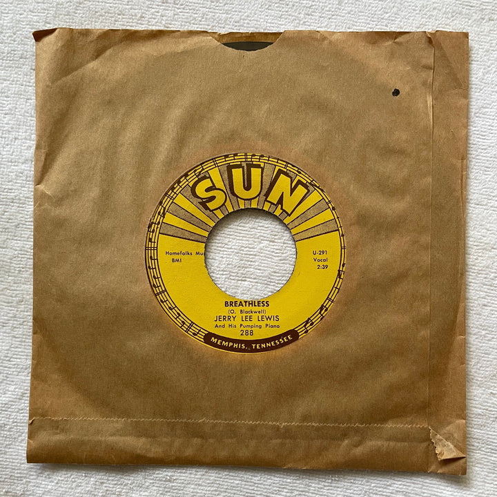 Jerry Lee Lewis - Breathless - Down The Line - 45-RPM - SUN Vinyl Record From Original JLL Fan Club Archives