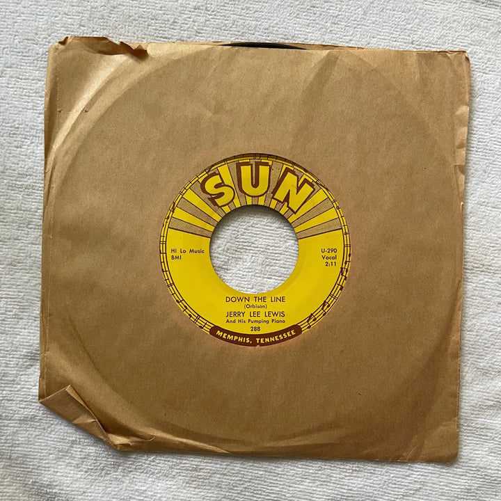 SUN Record - Vinyl 45 rpm -  Jerry Lee Lewis Breathless - Down The Line  - U- 290 Homefolks Music & Obie Music BMI