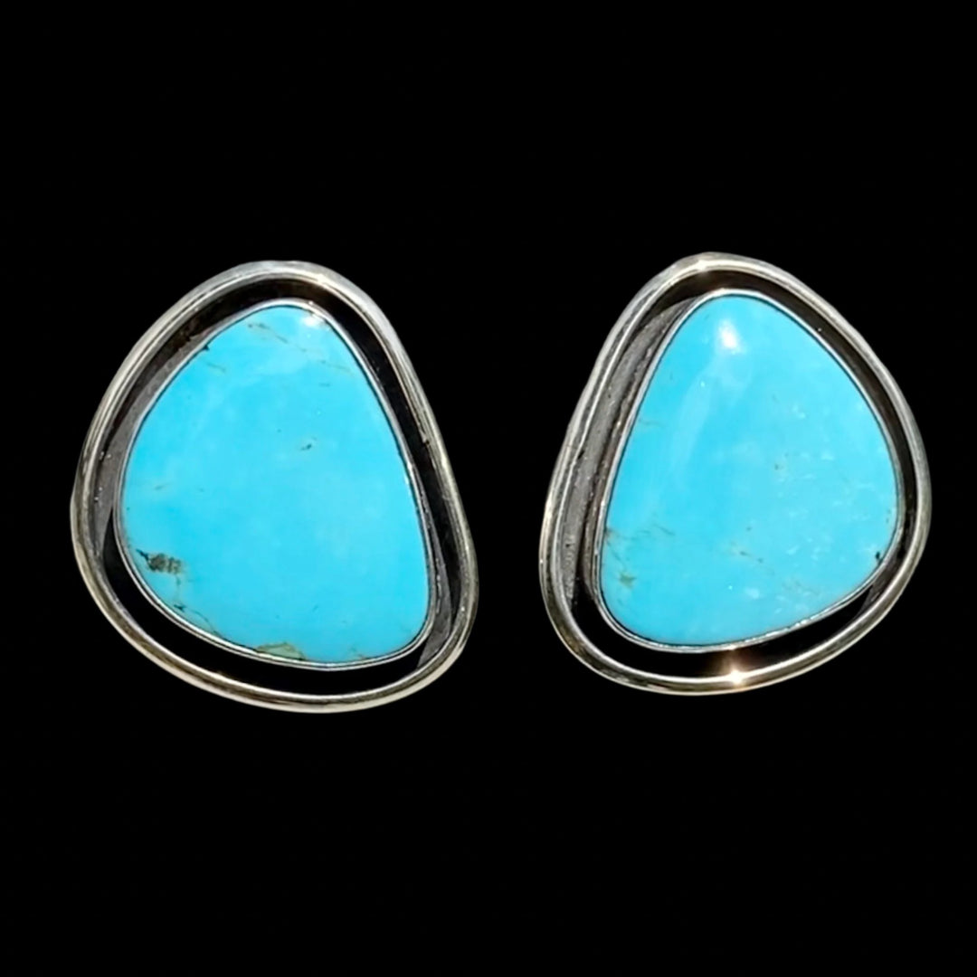 turquoise earrings post back and .925 silver vintage designer hallmark turquoise likely kingsman mine 