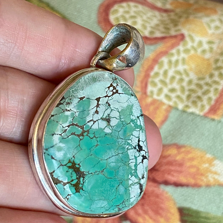 91.00 ct. Tibetan Turquoise Pendant, .925 Silver