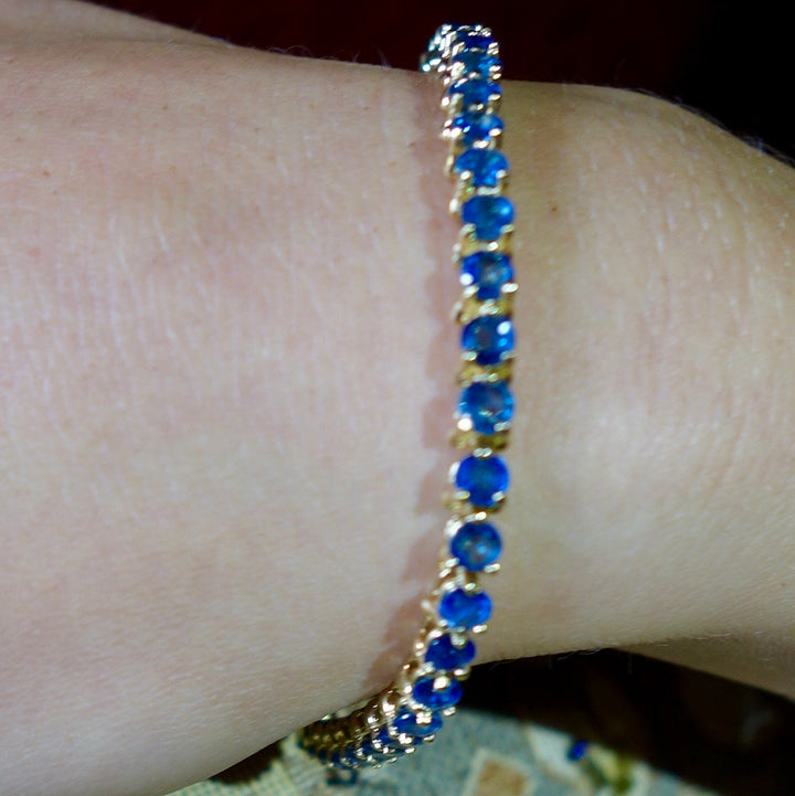 Blue Sapphire Tennis Bracelet, Pailin, 14k Yellow Gold