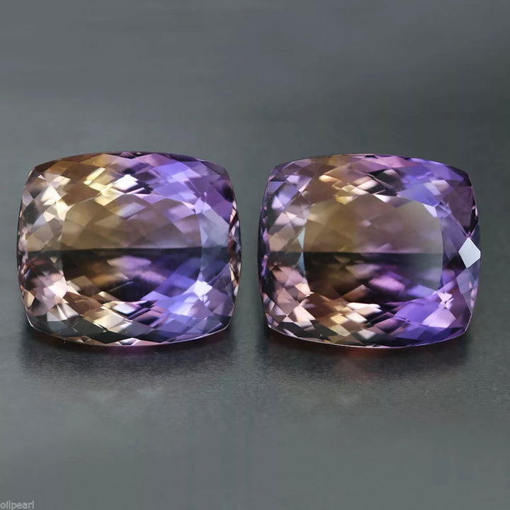 Ametrine, Matched Pair, 78.05 tcw. Brilliant Cushion Cut