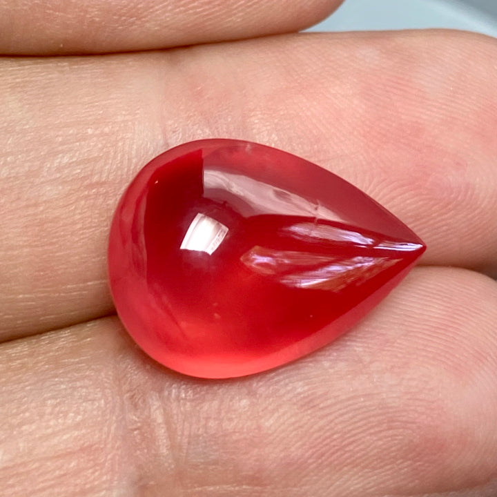 Rhodochrosite Cabochon, 14.92 ct. Translucent, Tear drop. Highly polished, Top Grade.