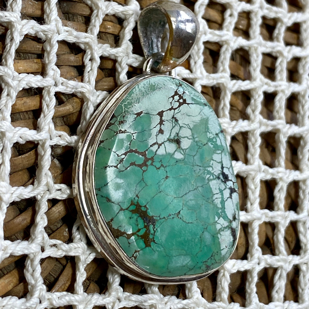 91.00 ct. Tibetan Turquoise Pendant, .925 Silver