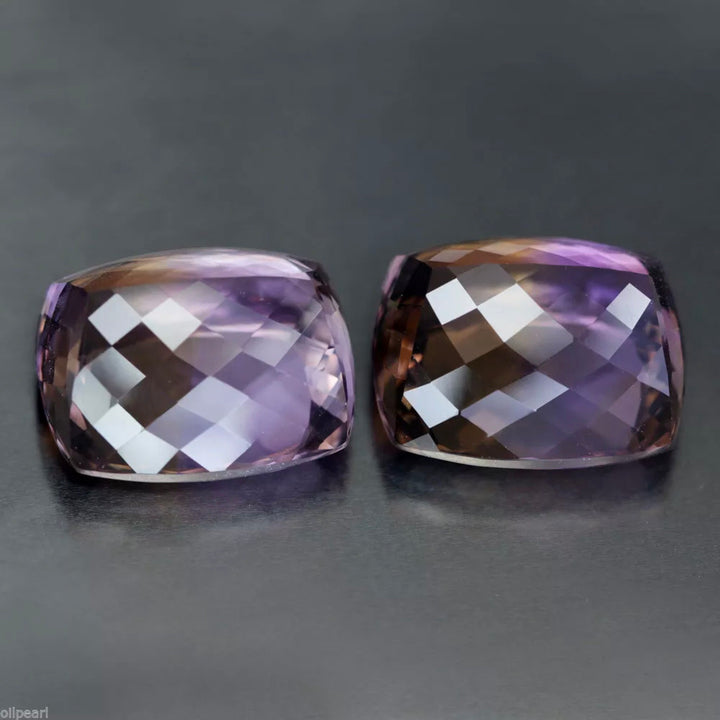 Ametrine, Matched Pair, 78.05 tcw. Brilliant Cushion Cut