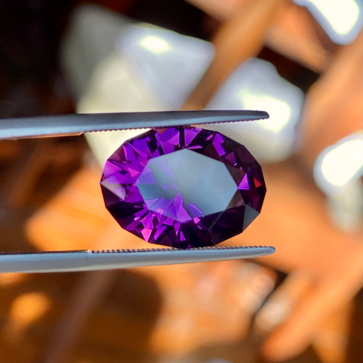 9.44 carat Amethyst, Uruguay, Red Flash, Flawless, Rare In This Quality Cushion Cut Oval