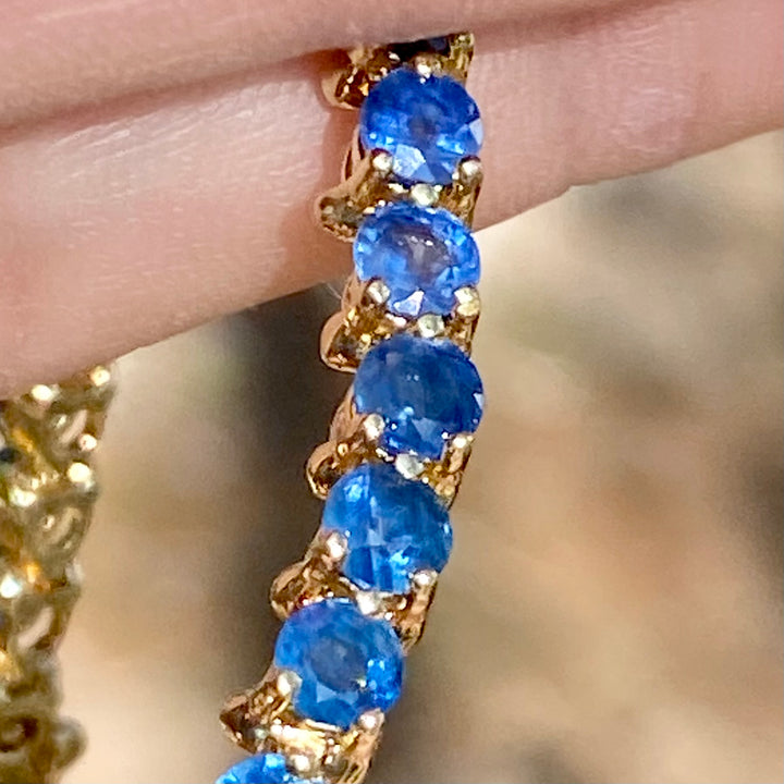 14 tcw. Blue Sapphire Tennis Bracelet, Suspected Pailin, 14k Yellow Gold.