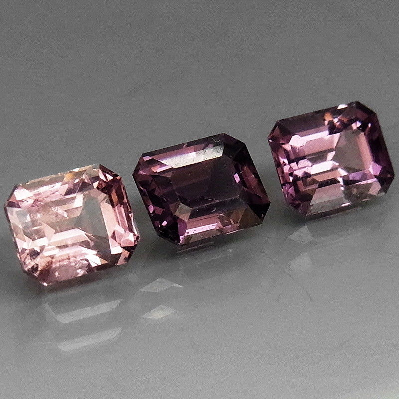 Spinels, 3.03 tcw. Set of (3) Purple-Pink Tone, Gorgeous Set